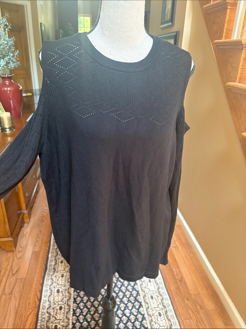 Venus Black Cold-Shoulder Knit Top